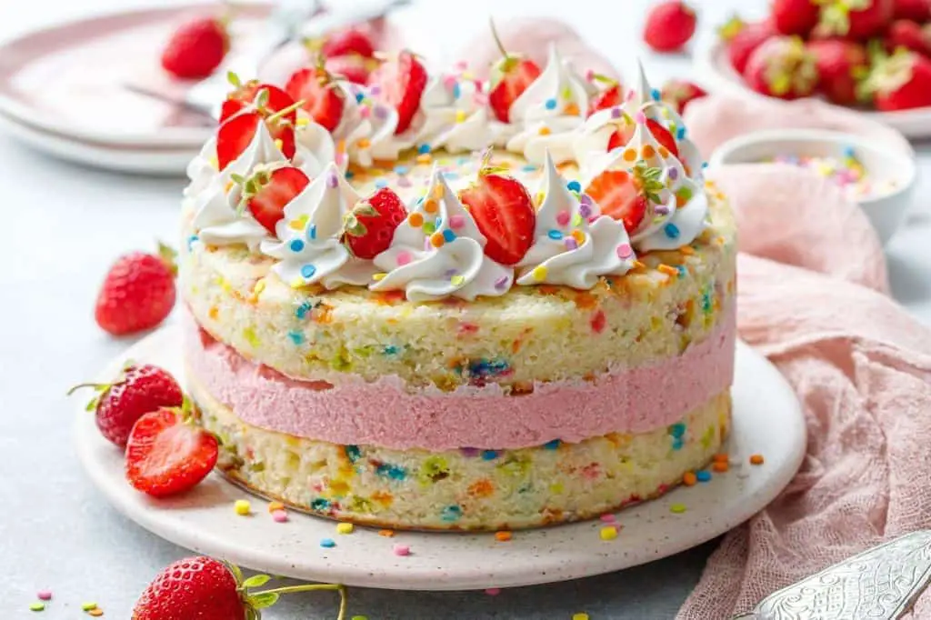 Funfetti Cake Mix Ice Cream Cake with Whipped Cream Topping