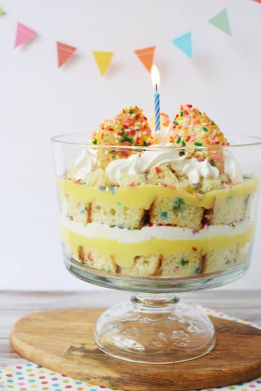 Funfetti Cake Mix Parfait with Vanilla Pudding and Whipped Cream