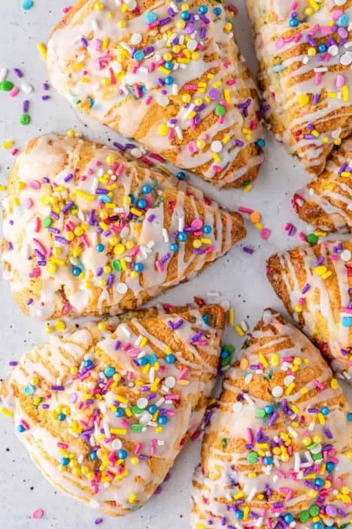 Funfetti Cake Mix Scones with Vanilla Glaze