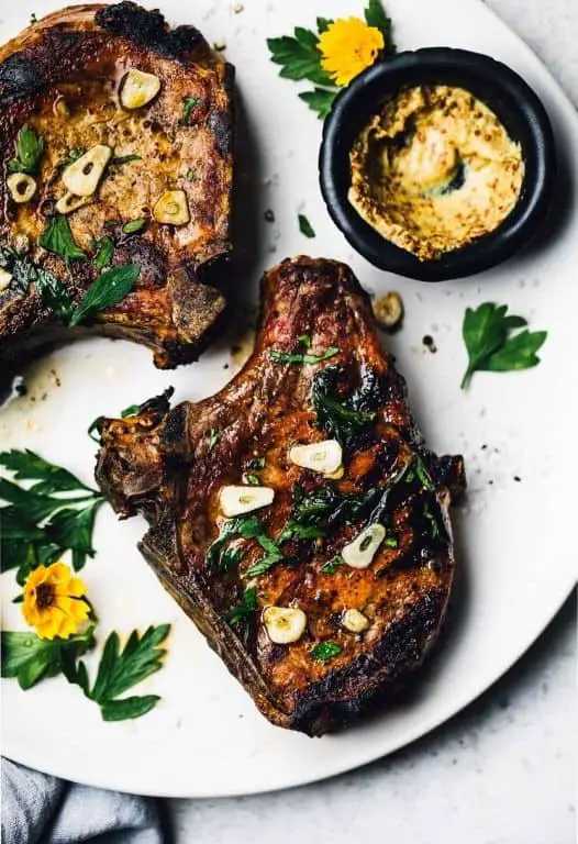 Garlic Butter Bone-In Pork Loin Steaks