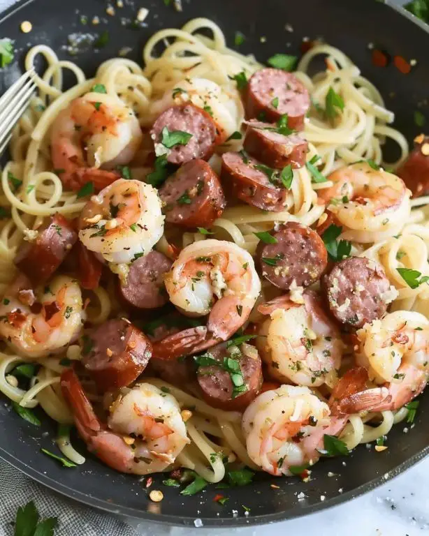 Garlic Butter Shrimp and Sausage Pasta