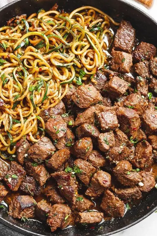 Garlic Butter Steak Bites with Zucchini Noodles