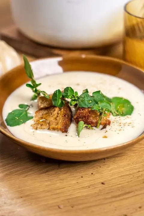 Garlic Confit Soup with Croutons