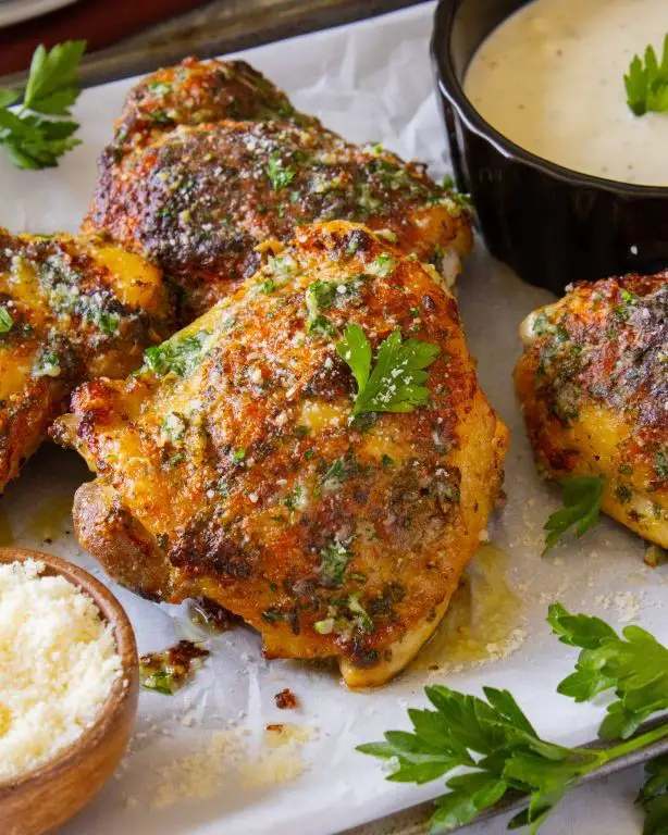 Garlic Parmesan Baked Chicken Thighs
