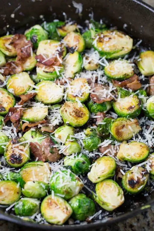 Garlic Parmesan Brussel Sprouts with Bacon