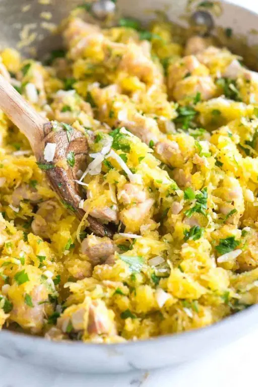 Garlic Parmesan Chicken Spaghetti Squash Bake