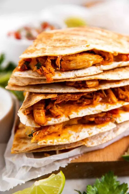 Garlic Parmesan Shredded Chicken Quesadillas