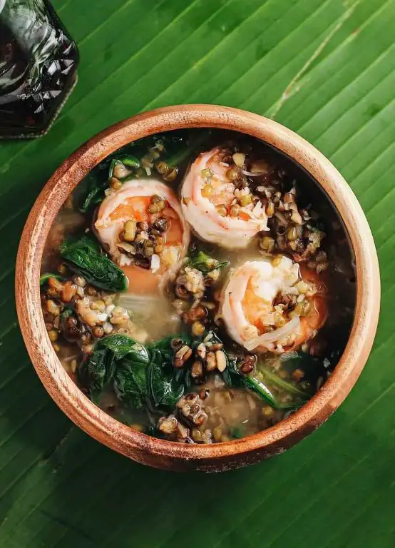 Ginisang Monggo with Spinach and Shrimp