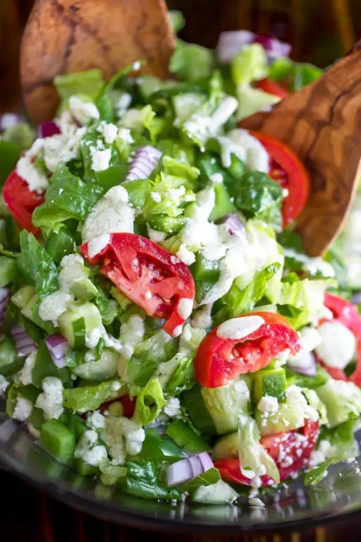Greek Salad with Yogurt Ice Cream Drizzle