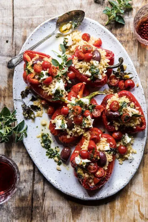 Greek-Inspired Orzo and Olive Stuffed Peppers