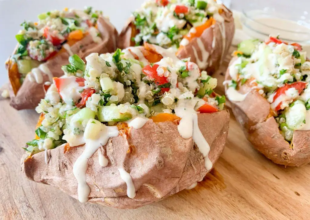 Greek-Inspired Stuffed Sweet Potatoes with Tzatziki