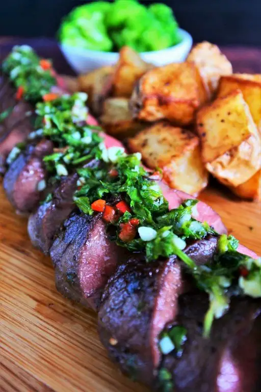 Grilled Beef Heart Skewers with Chimichurri Sauce