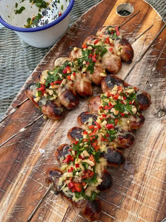 Grilled Beef Sausage with Chimichurri Sauce