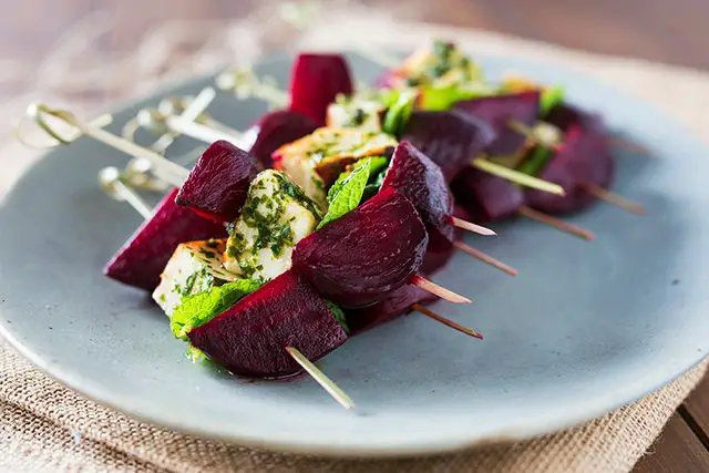 Grilled Beet and Halloumi Skewers