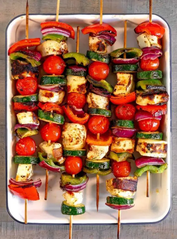 Grilled Bell Pepper Skewers with Halloumi