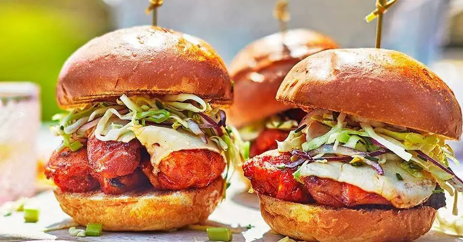 Grilled Buffalo Chicken Burgers with Ranch Drizzle