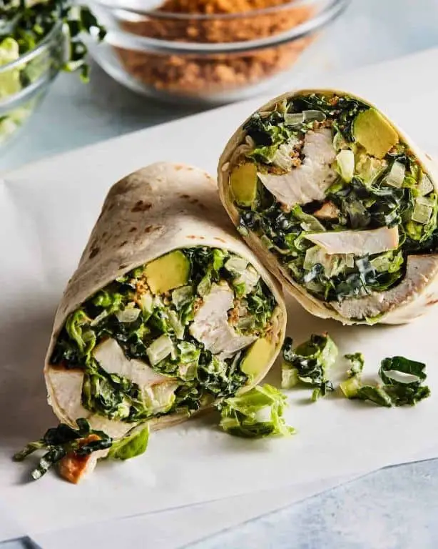 Grilled Chicken Kale Caesar Wraps