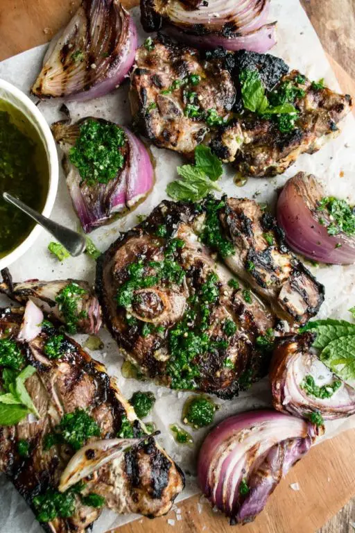Grilled Lamb Chops with Mint Chimichurri