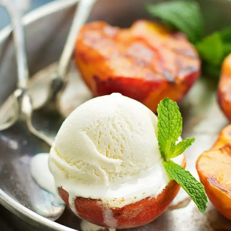 Grilled Peach Salad with Vanilla Bean Ice Cream
