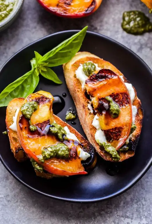 Grilled Peach and Burrata Crostini