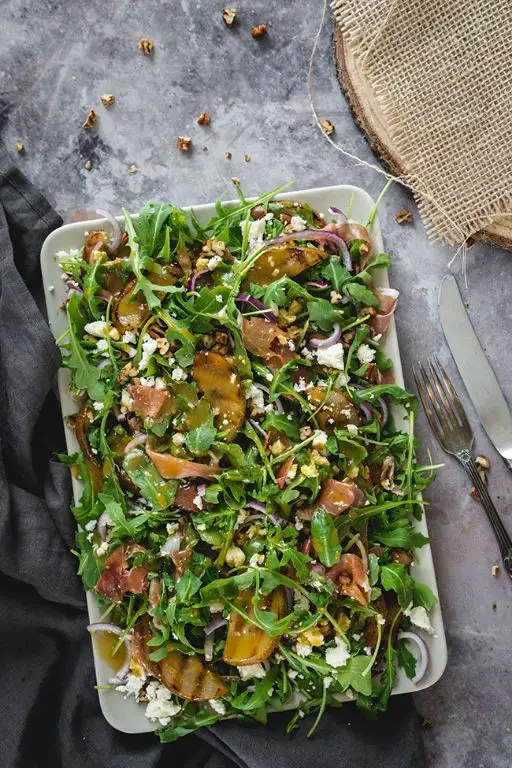 Grilled Pear and Arugula Salad with Prosciutto