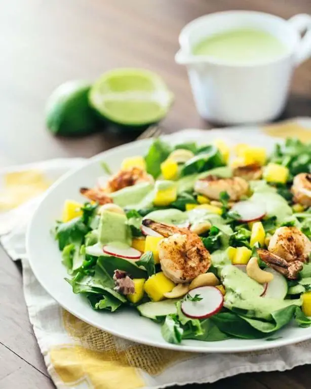 Grilled Shrimp Salad with Mango Ice Cream Glaze