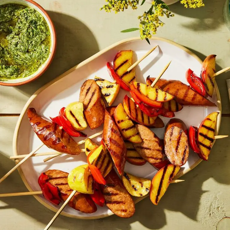 Grilled Summer Sausage and Vegetable Skewers