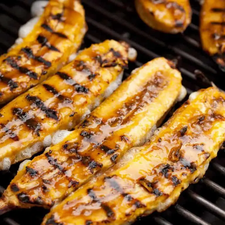 Grilled Sweet Plantain Skewers with Chocolate Drizzle