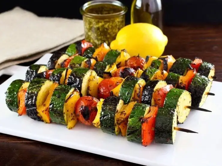 Grilled Vegetable Skewers with Lemon Dressing