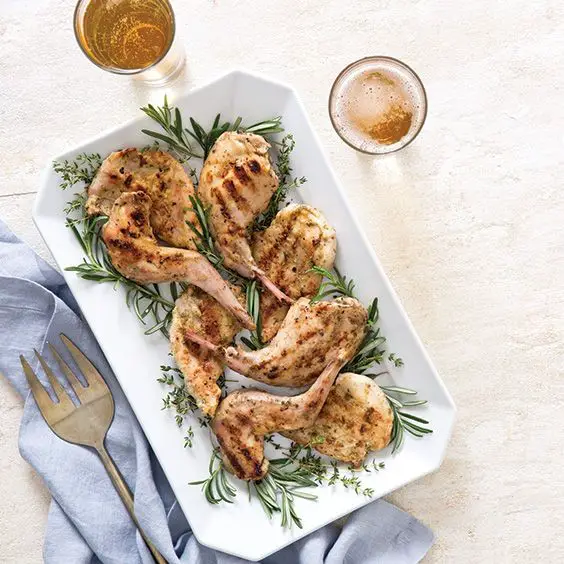 Grilled rabbit with garlic and lemon marinade