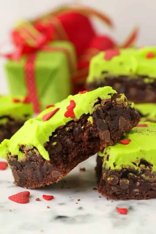 Grinch Brownies with Red Sprinkles
