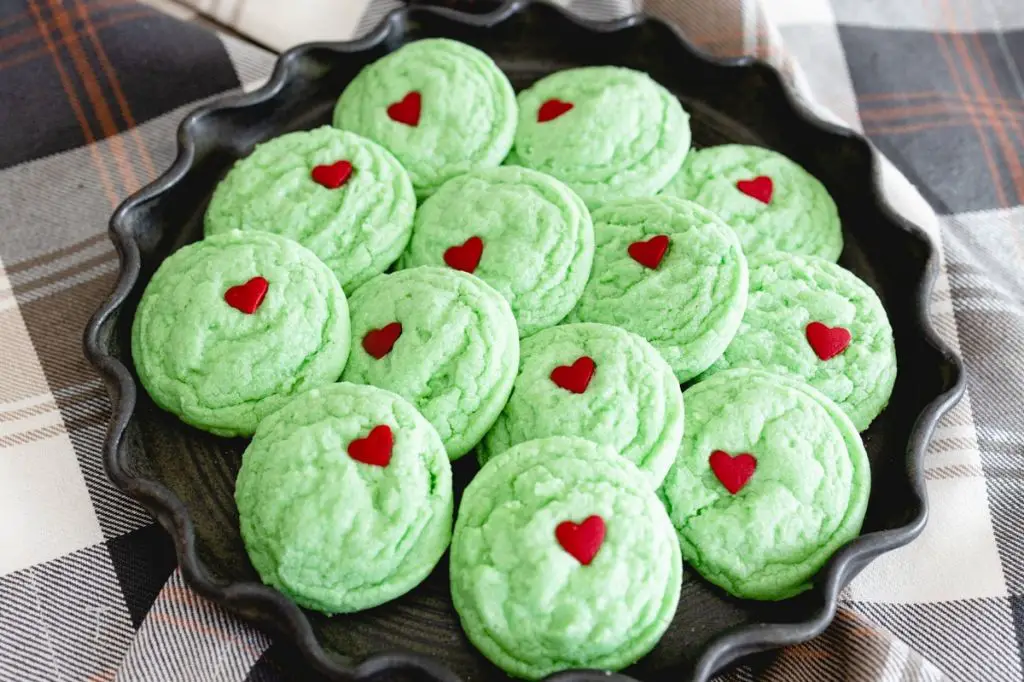 Grinch Cookies with Red Hearts