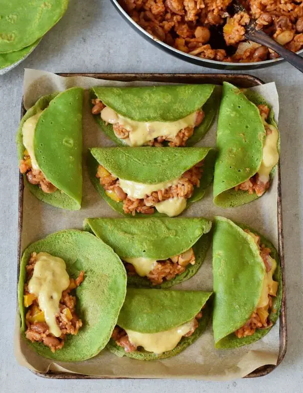 Grinch Tacos with Green Tortillas
