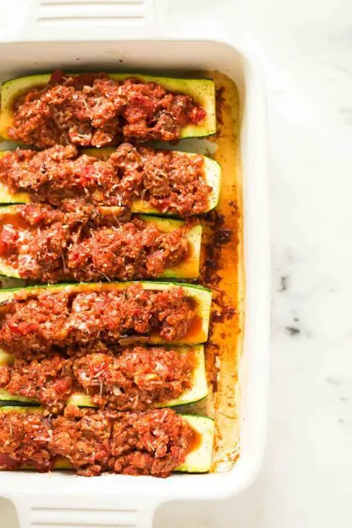 Ground Beef and Quinoa Stuffed Zucchini Boats