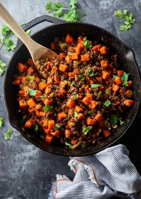 Ground Venison and Sweet Potato Hash