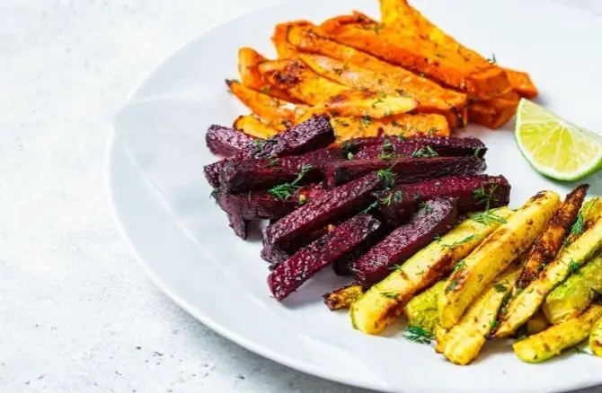 Healthy Beet and Sweet Potato Fries