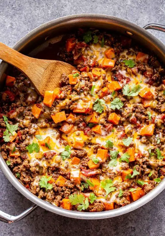 Healthy Ground Beef and Sweet Potato Skillet