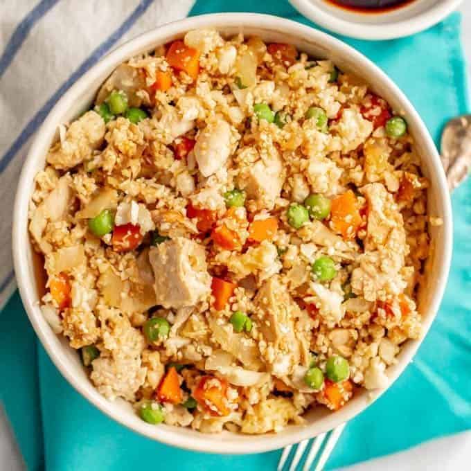Healthy Shredded Chicken Cauliflower Fried Rice