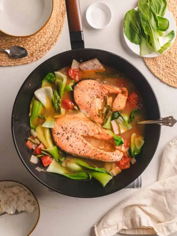 Healthy Sinigang na Salmon with Spinach