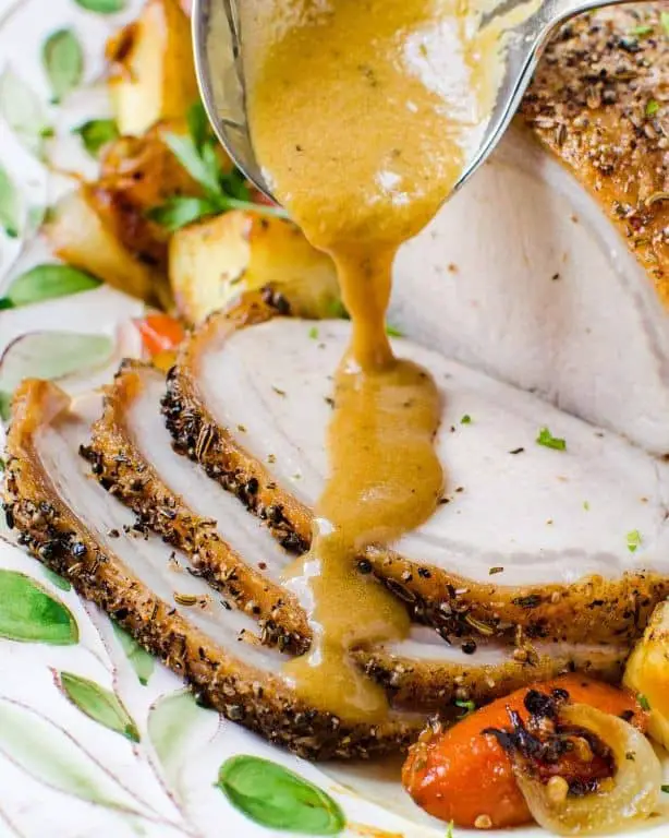 Herb-Crusted Bone-In Pork Loin with Pan Gravy
