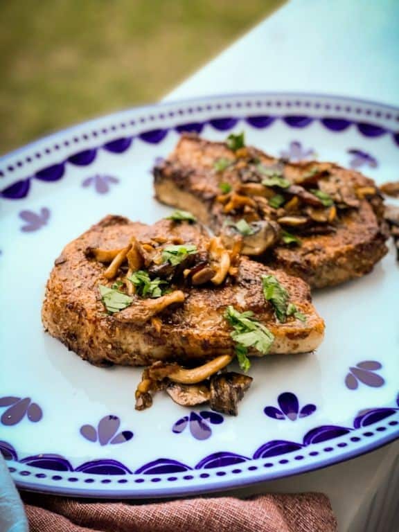Herb-Crusted Pork Chops with Wild Mushrooms