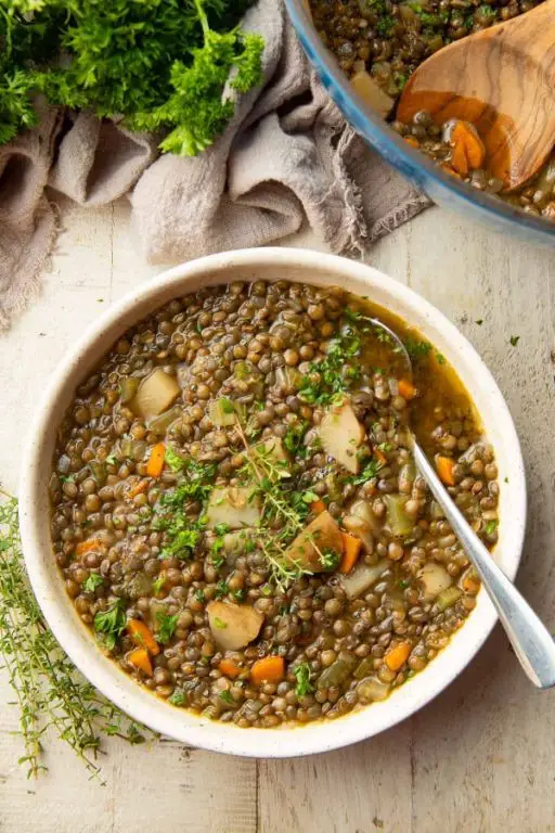 Herbed Beetle and Lentil Soup
