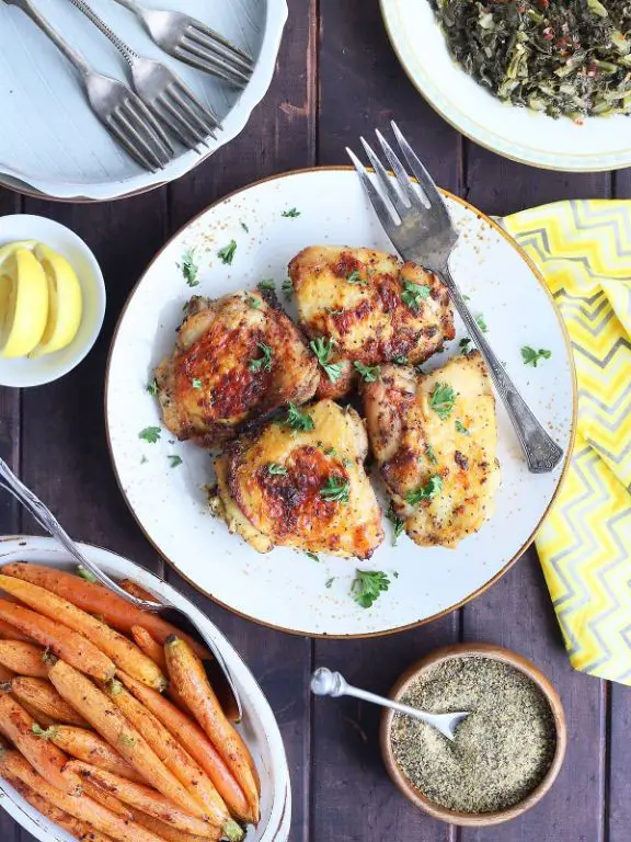 Herbed Lemon Pepper Air Fryer Chicken Thighs