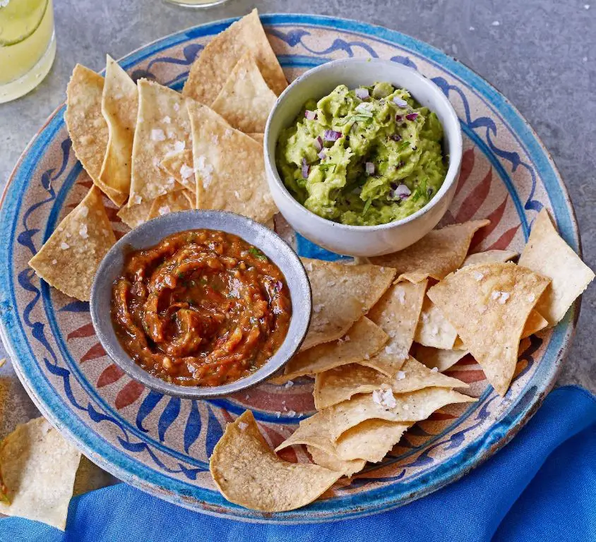 Homemade Flour Tortilla Chips with Guacamole