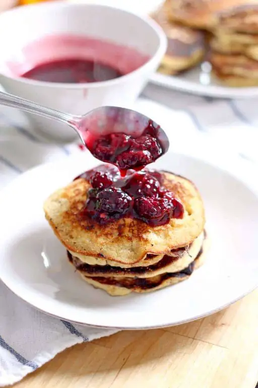Honey Drop Pancakes with Berry Syrup