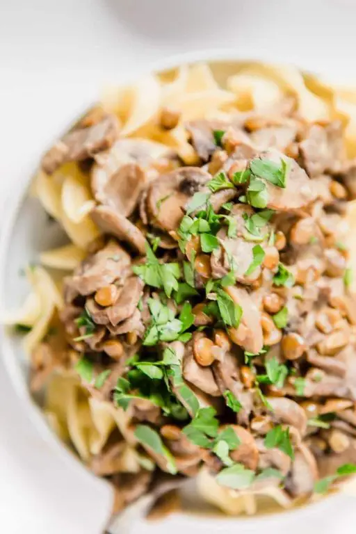 Instant Pot Lentil and Mushroom Stroganoff