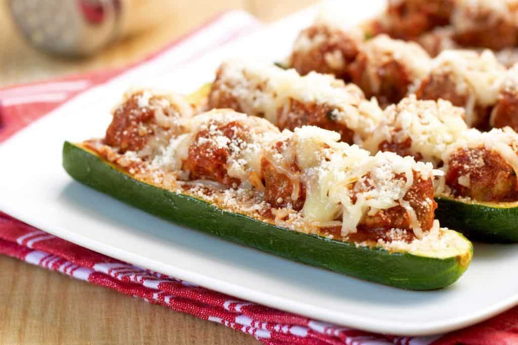 Italian Meatball Stuffed Zucchini Boats