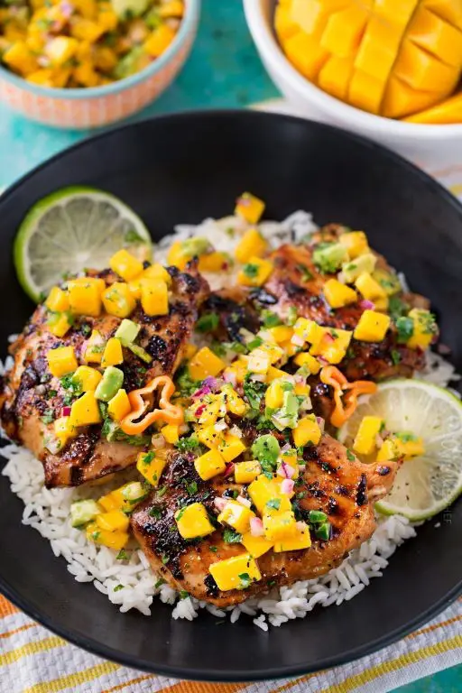 Jamaican Jerk Chicken Thighs with Mango Chutney