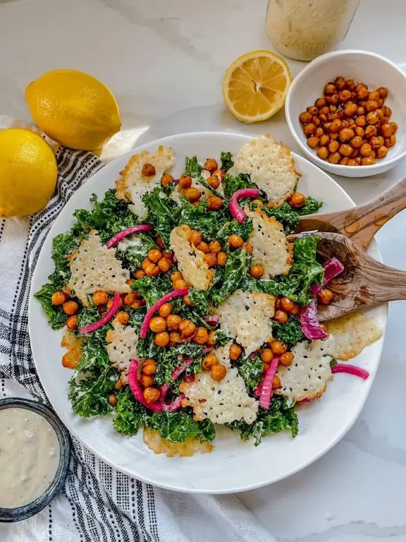 Kale Chicken Caesar Salad with Parmesan Crisps
