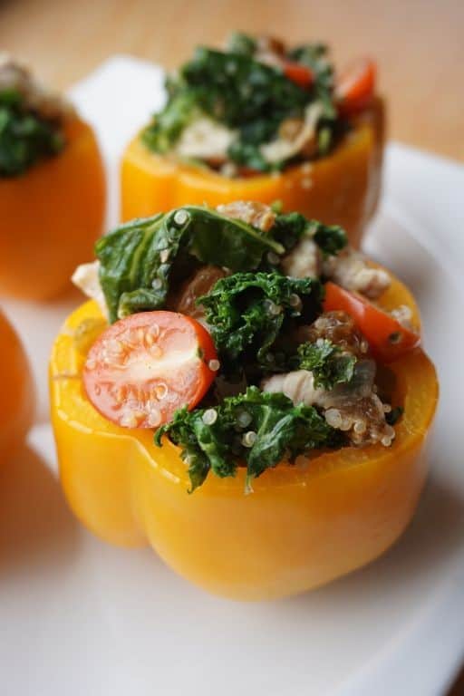 Kale and Chicken Stuffed Bell Peppers